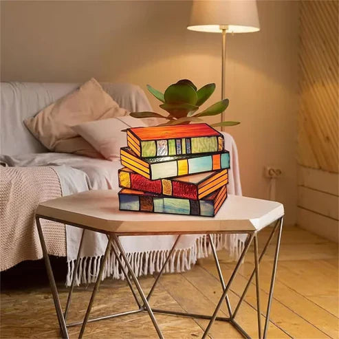 GlowBook – Gebeiztes gestapeltes Buch Lampe