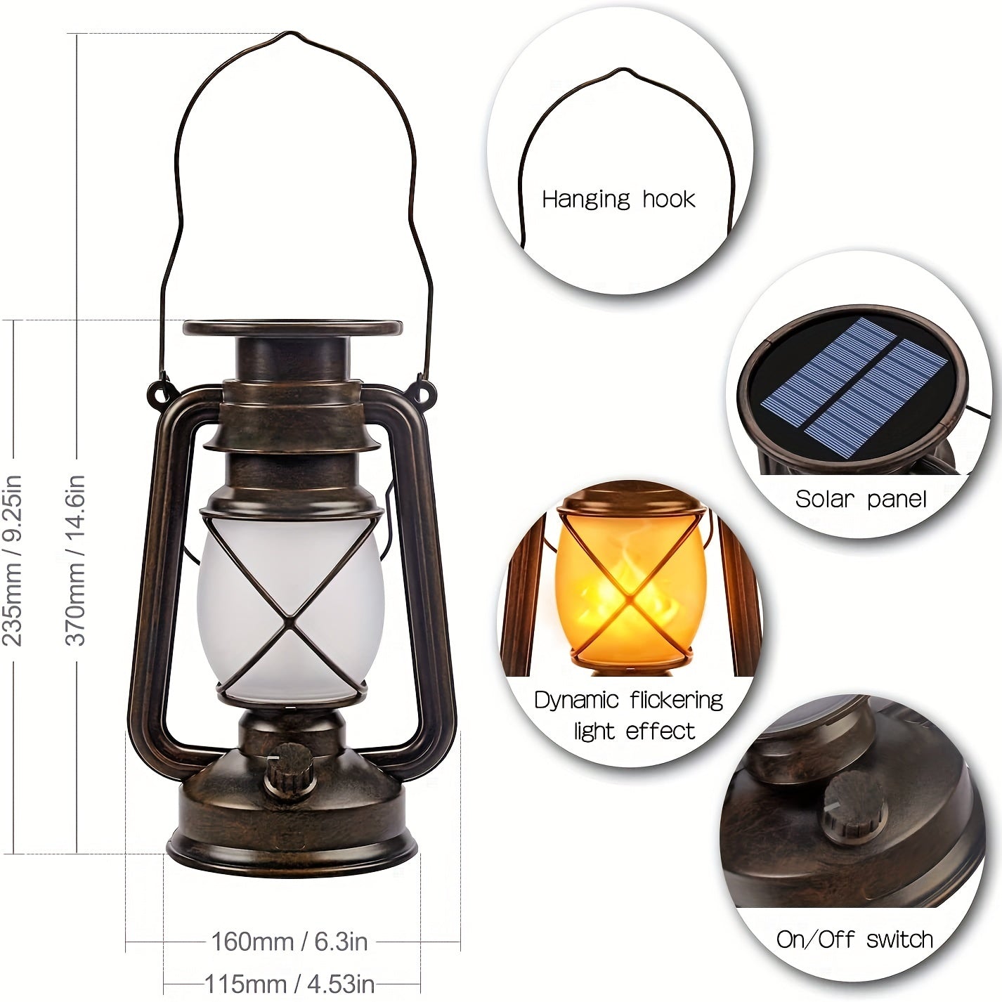 Solar LaternenVintage mit flackerndem LED-Licht