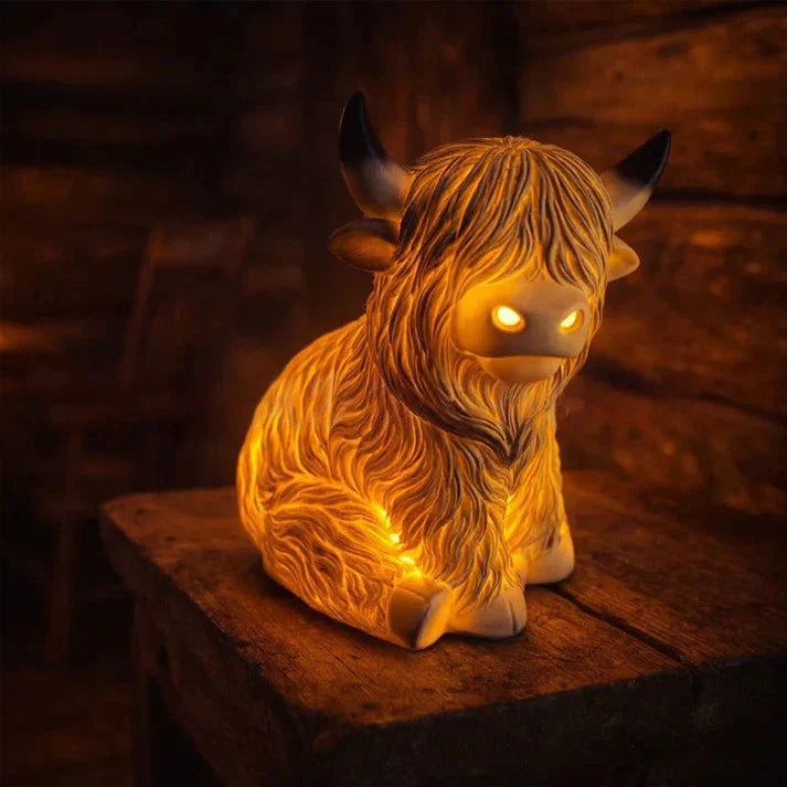 Highland-Kuh Resin-Nachtlicht – Warmes Bernsteinlicht, 10 cm