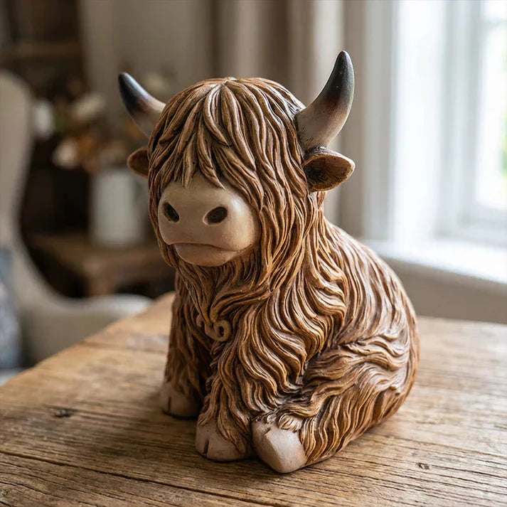 Highland-Kuh Resin-Nachtlicht – Warmes Bernsteinlicht, 10 cm