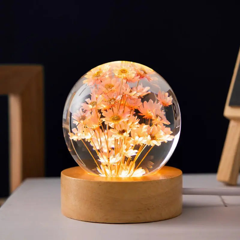 Kristallkugel-Lampe mit 3D-Blütenmotiv