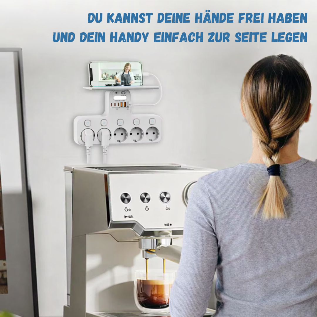 Wandsteckdosenleiste – 5 Steckdosen, USB & Nachtlicht