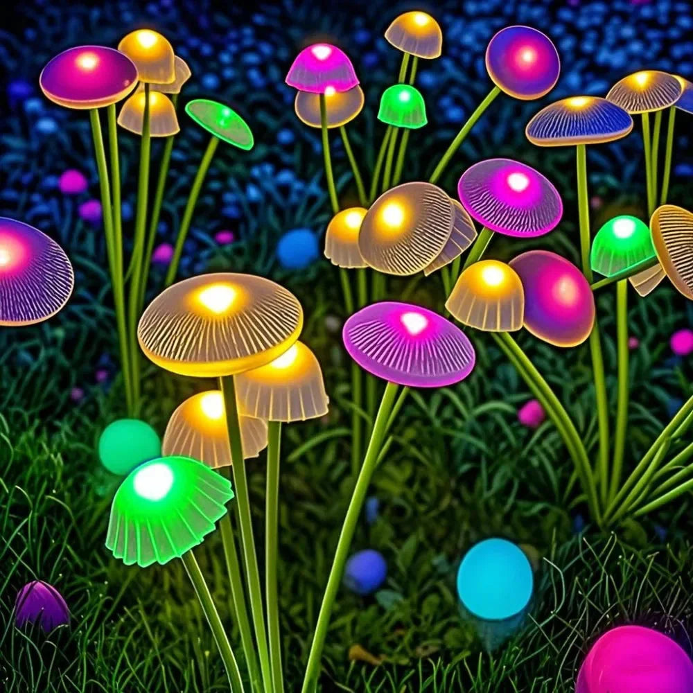 Solar-Pilzleuchten 2er-Set – 6 schwingende Köpfe, RGB oder Warmweiß