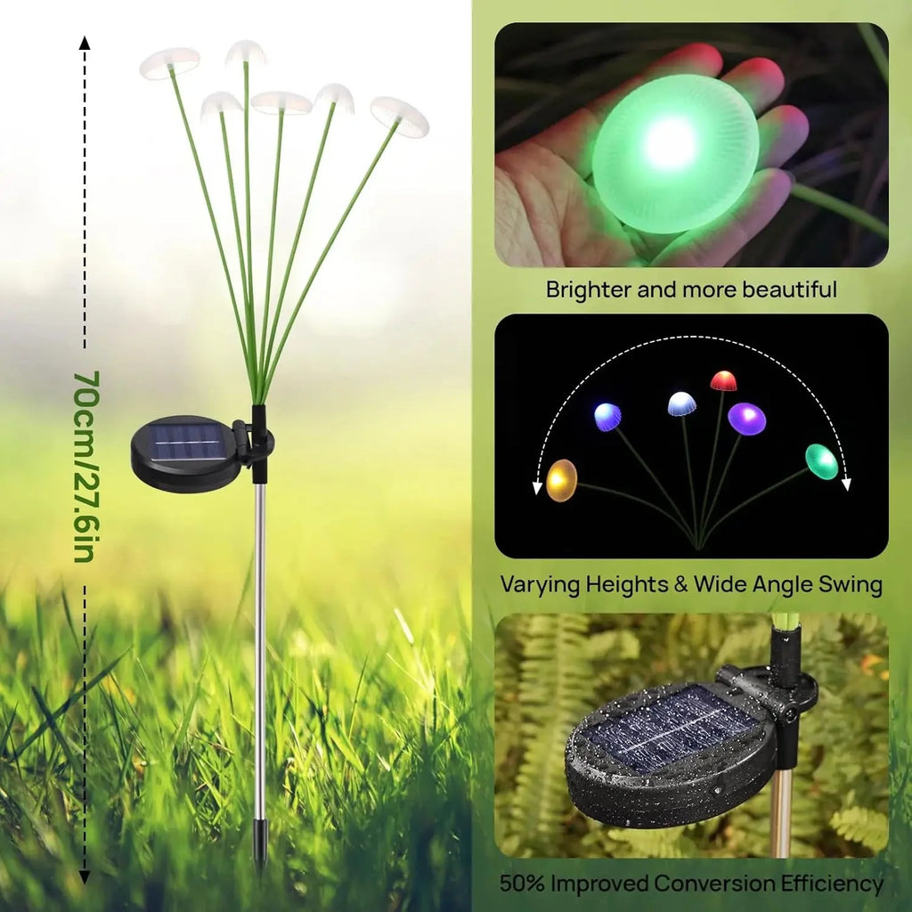 Solar-Pilzleuchten 2er-Set – 6 schwingende Köpfe, RGB oder Warmweiß