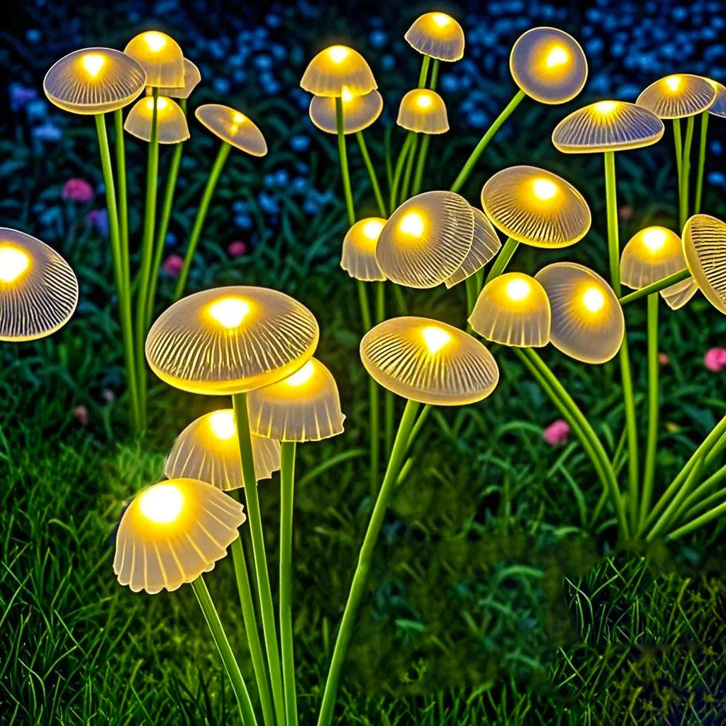 Solar-Pilzleuchten 2er-Set – 6 schwingende Köpfe, RGB oder Warmweiß