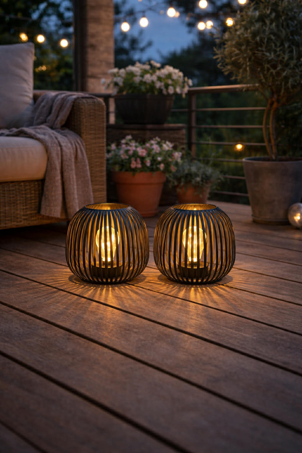 Solarlaterne Metall 20 cm – Automatisches warmweißes Licht
