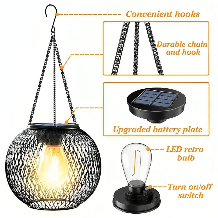 Solar-Gartenlaterne mit Metallgitter - Retro Design