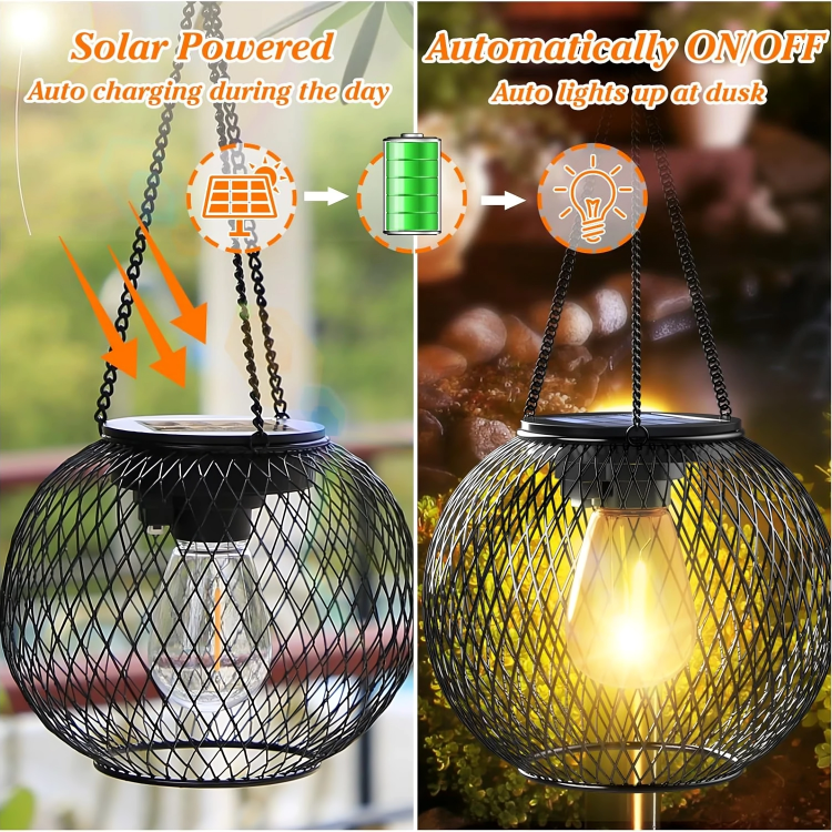 Solar-Gartenlaterne mit Metallgitter - Retro Design
